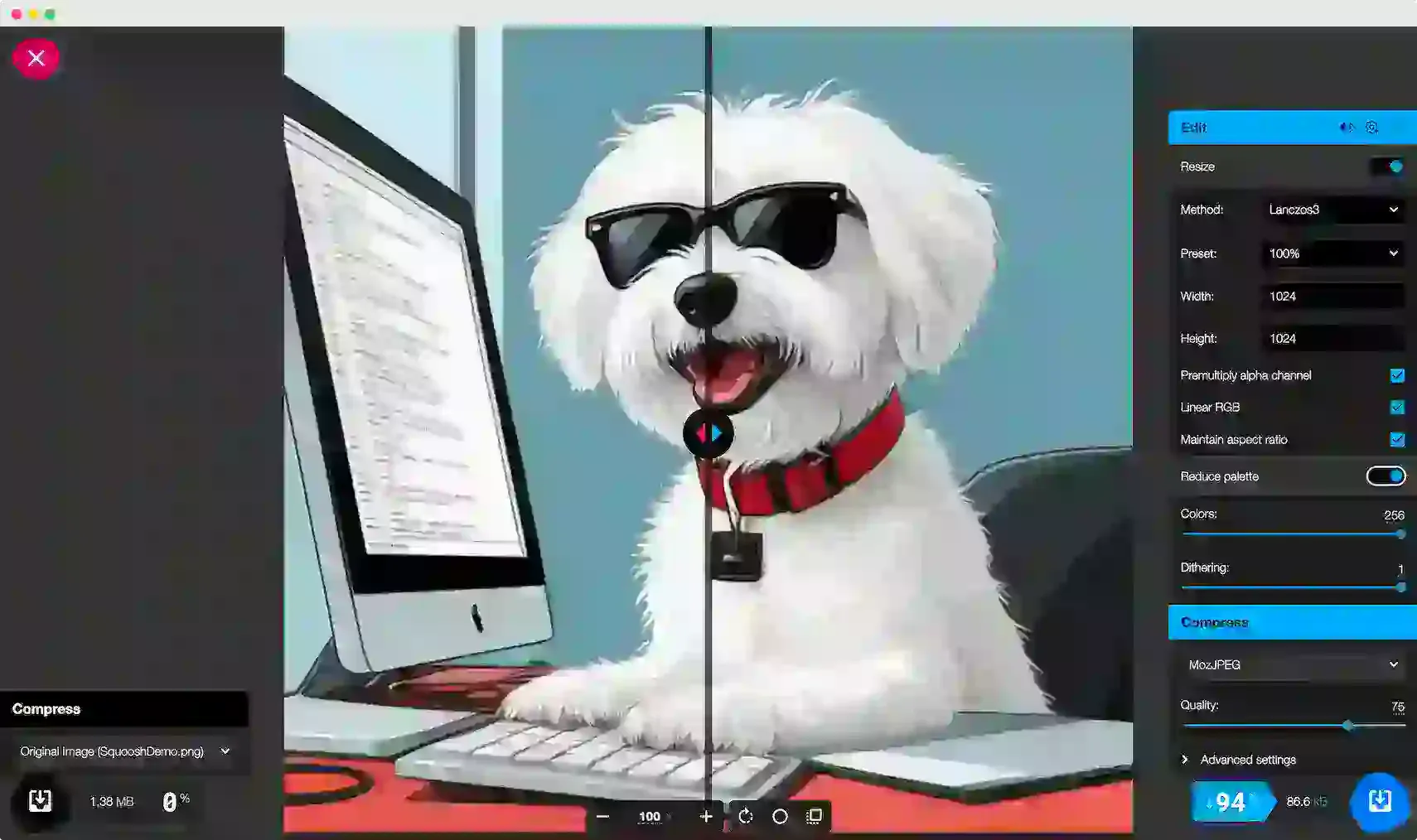 Squooshのプレビュー画面